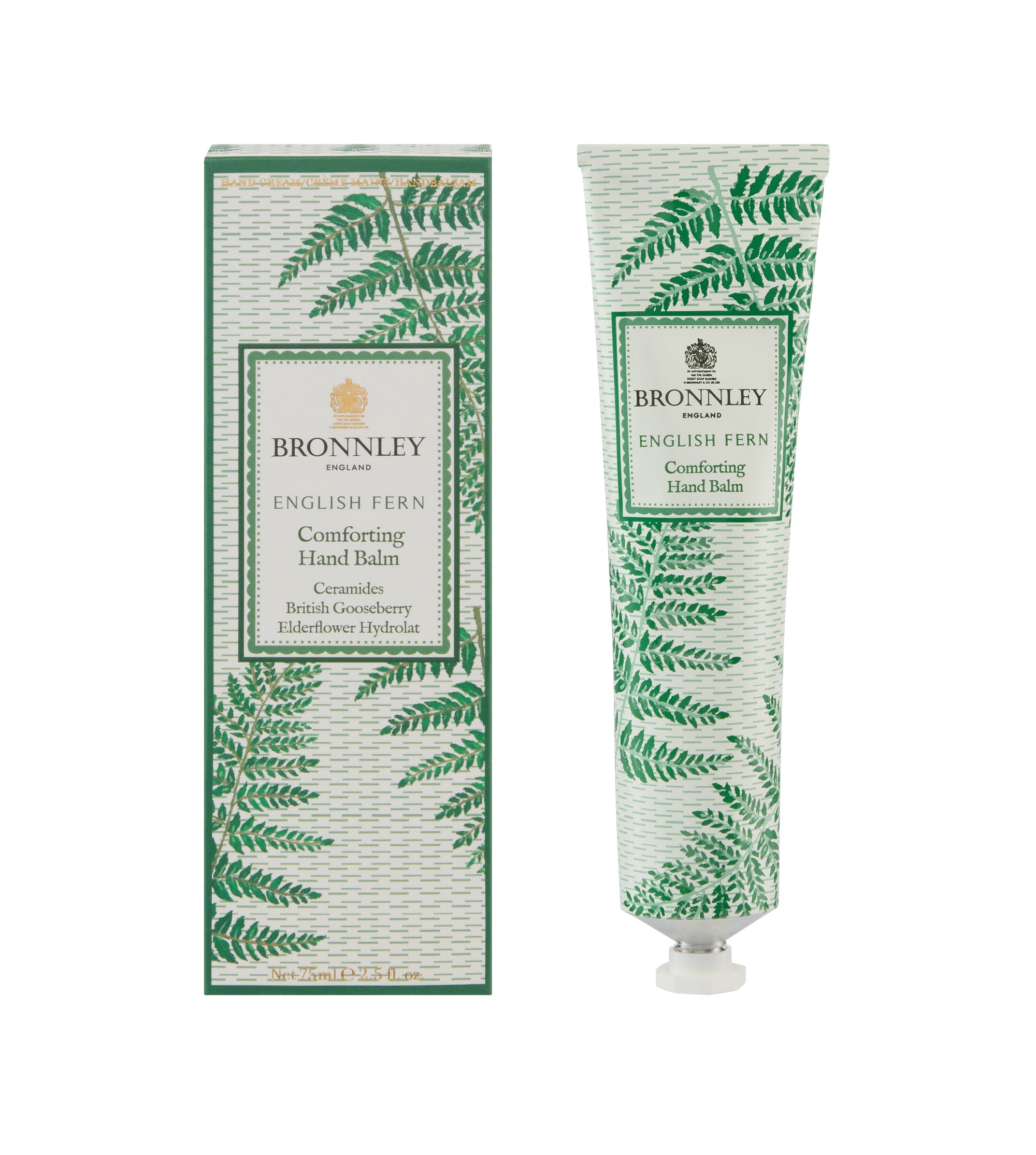 Bronnley English Fern luxury gift box, 3 soaps, hand balm &amp; a ceramic coaster