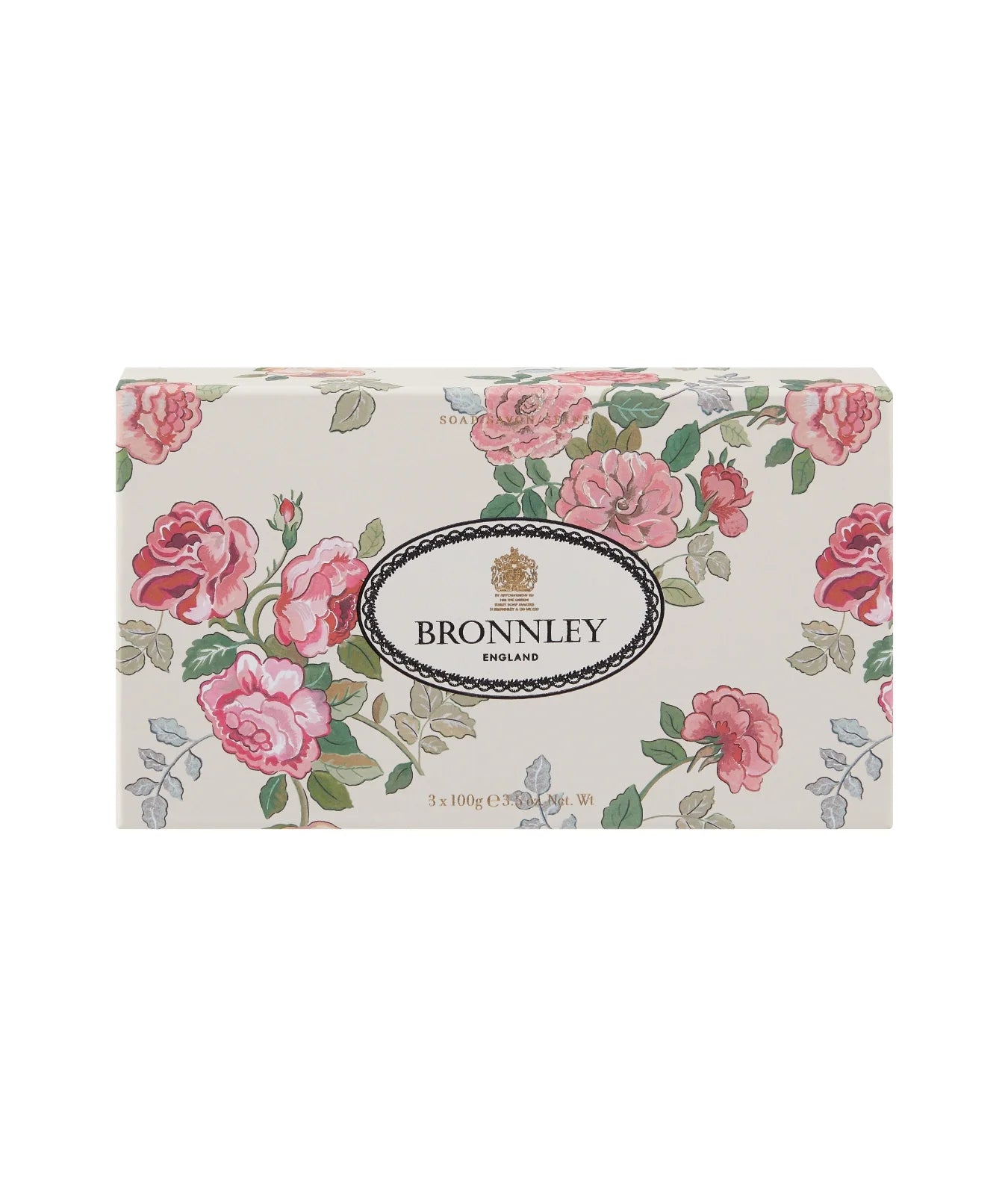 3 x Bronnley Rose fine-milled soaps in a presentation box