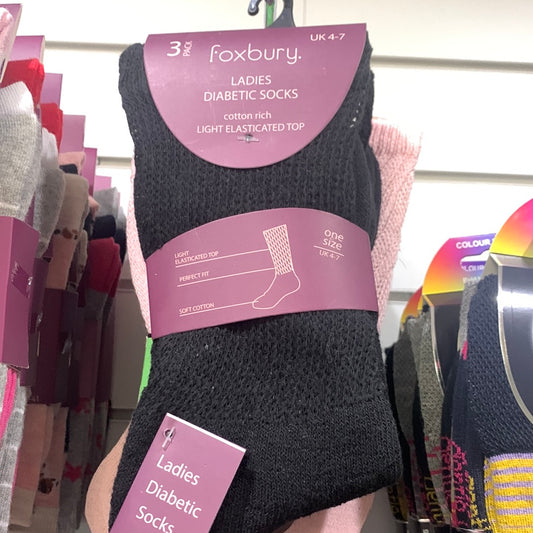 Foxbury ladies diabetic socks 3 pack