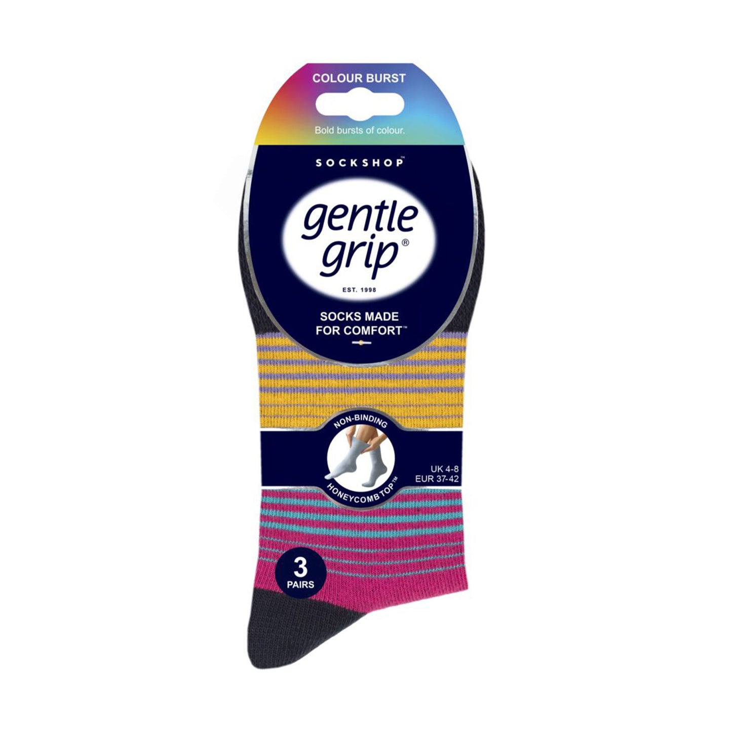 Gentle Grip® 3 pair pack, Colourburst women's socks