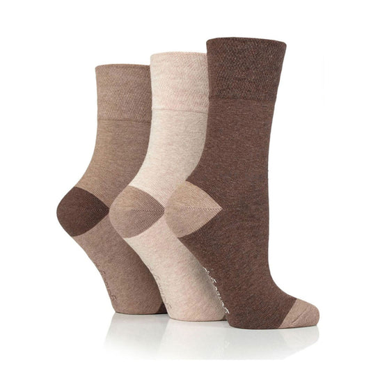 Gentle Grip® 3 pair pack, browns, women's socks