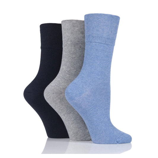 DIABETIC Blue/Grey Gentle Grip® 3 pair pack, women's socks