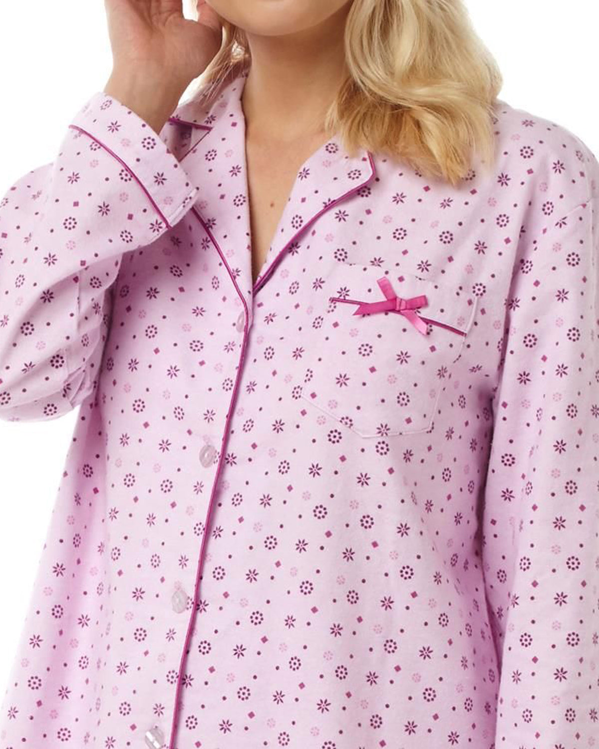 Long sleeve brushed cotton pyjamas. Blue or pink