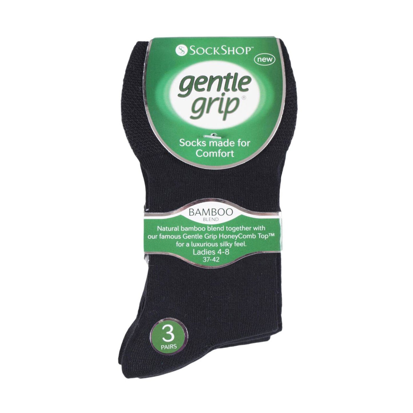 BAMBOO Gentle Grip® 3 pair pack, black women's socks