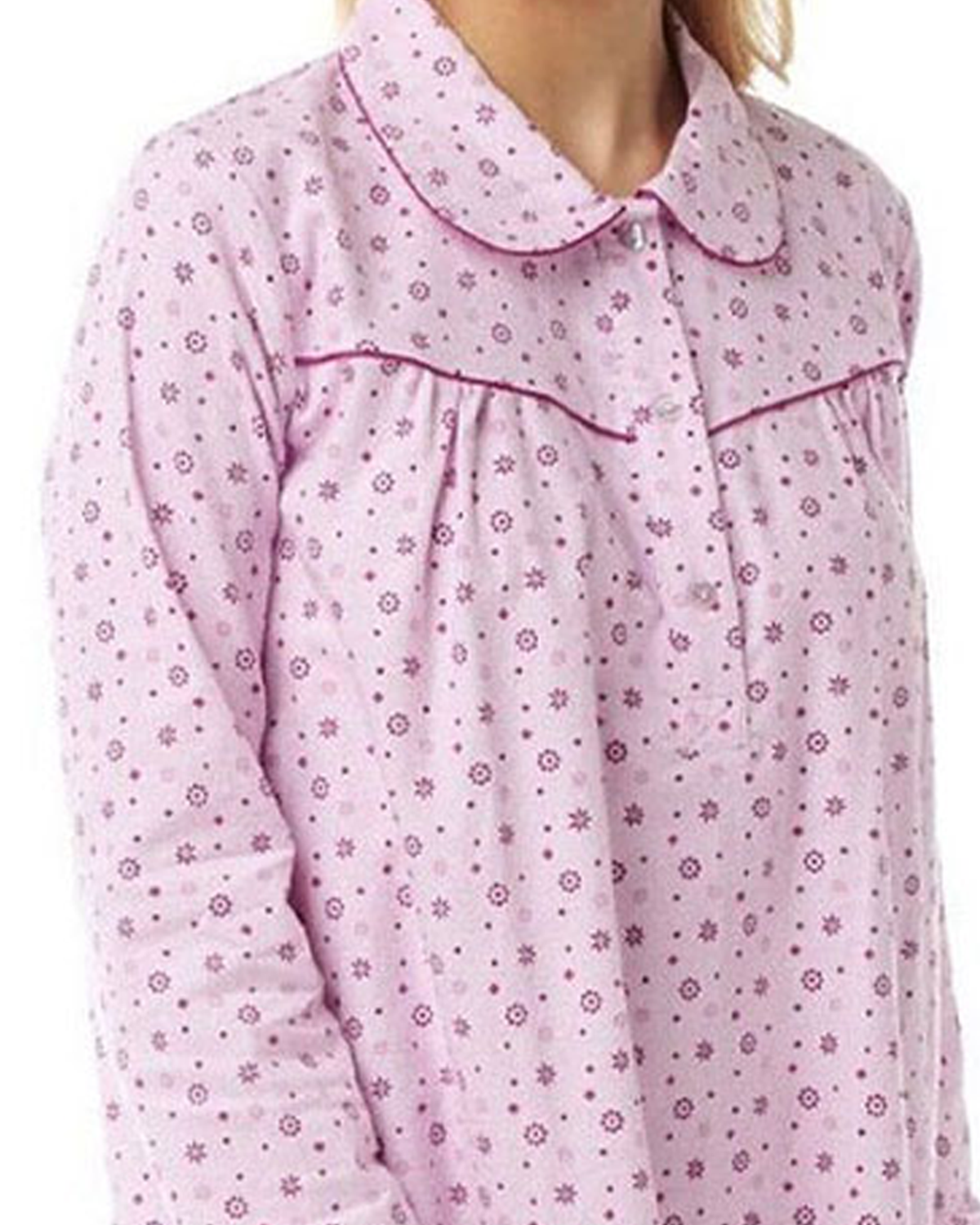 Long sleeve brushed cotton nightie. Blue or pink