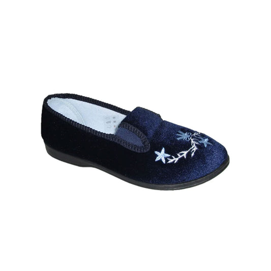 Women's wide-fitting embroidered slipper